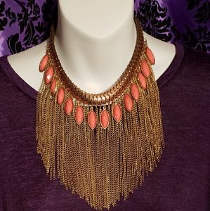 Pink multi-chain bib statement necklace